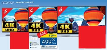 Promotions Samsung smart ultra hd-tv 43``-109 cm ue43mu6100wxxn - Samsung - Valide de 01/05/2018 à 31/05/2018 chez Eldi