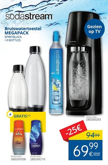 Promoties Sodastream bruiswatertoestel megapack spiritblack + 3 bottles - Sodastream - Geldig van 01/05/2018 tot 31/05/2018 bij Eldi