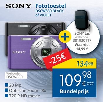 Promotions Sony fototoestel dscw830 black of violet - Sony - Valide de 01/05/2018 à 31/05/2018 chez Eldi