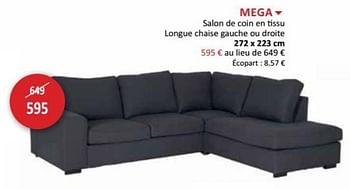 Promotions Mega salon de coin en tissu longue chaise gauche ou droite - Produit maison - Weba - Valide de 25/04/2018 à 24/05/2018 chez Weba