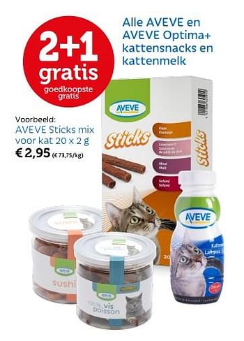 Promotions Aveve sticks mix voor kat - Produit maison - Aveve - Valide de 08/05/2018 à 19/05/2018 chez Aveve