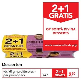Promoties Bontá divina desserten profiteroles - Bonta Divina - Geldig van 09/05/2018 tot 22/05/2018 bij Makro