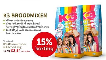 Promoties K3 all-in-mix voor wit brood - Huismerk - Aveve - Geldig van 08/05/2018 tot 19/05/2018 bij Aveve