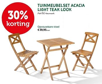 Promoties Tuinmeubelset acacia light teak look opvouwbare stoel - Huismerk - Aveve - Geldig van 08/05/2018 tot 19/05/2018 bij Aveve