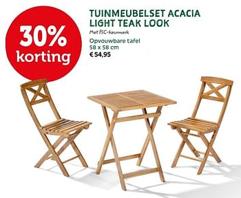 Promoties Tuinmeubelset acacia light teak look opvouwbare tafel - Huismerk - Aveve - Geldig van 08/05/2018 tot 19/05/2018 bij Aveve