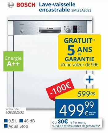 Promotions Bosch lave-vaisselle encastrable smi25as02e - Bosch - Valide de 01/05/2018 à 31/05/2018 chez Eldi