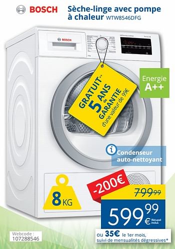 Promotions Bosch sèche-linge avec pompe à chaleur wtw8546dfg - Bosch - Valide de 01/05/2018 à 31/05/2018 chez Eldi