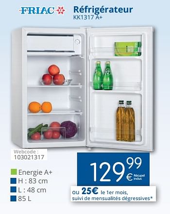 Promoties Friac réfrigérateur kk1317 a+ - Friac - Geldig van 01/05/2018 tot 31/05/2018 bij Eldi