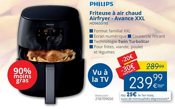 Promotions Philips friteuse à air chaud airfryer - avance xxl hd9650-90 - Philips - Valide de 01/05/2018 à 31/05/2018 chez Eldi