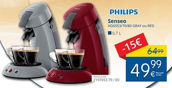 Promotions Philips senseo hd6553-70-80 gray ou red - Philips - Valide de 01/05/2018 à 31/05/2018 chez Eldi