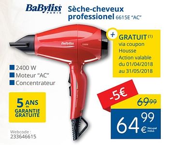 Promoties Babyliss sèche-cheveux professionel 6615e ac - Babyliss - Geldig van 01/05/2018 tot 31/05/2018 bij Eldi