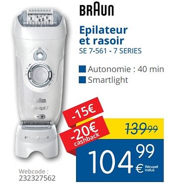 Promoties Braun epilateur et rasoir se 7-561 - 7 series - Braun - Geldig van 01/05/2018 tot 31/05/2018 bij Eldi