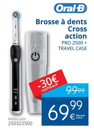 Promoties Oral-b brosse à dents cross action pro 2500 + travel case - Oral-B - Geldig van 01/05/2018 tot 31/05/2018 bij Eldi