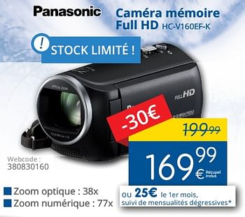 Promotions Panasonic caméra mémoire full hd hc-v160ef-k - Panasonic - Valide de 01/05/2018 à 31/05/2018 chez Eldi