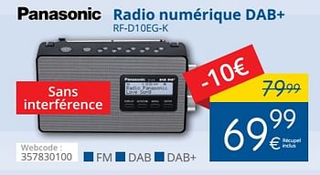 Promotions Panasonic radio numérique dab+ rf-d10eg-k - Panasonic - Valide de 01/05/2018 à 31/05/2018 chez Eldi