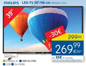 Promotions Philips led-tv 39``-98 cm 39phs4112-12 - Philips - Valide de 01/05/2018 à 31/05/2018 chez Eldi