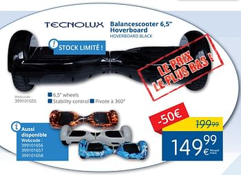 Promotions Technolux balancescooter 6,5`` hoverboard hoverboard black - Technolux - Valide de 01/05/2018 à 31/05/2018 chez Eldi