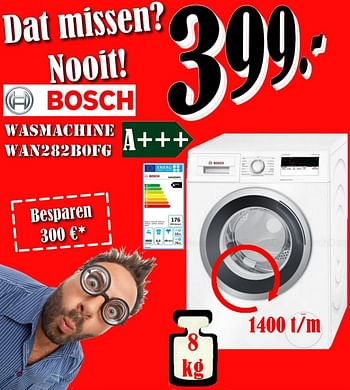 Promoties Bosch wasmachine wan282bofg a+++ - Bosch - Geldig van 03/05/2018 tot 31/05/2018 bij Electro Zschau