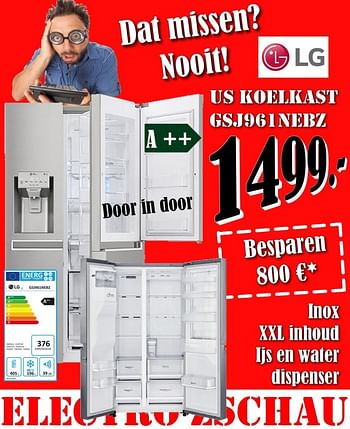 Promoties Lg us koelkast gsj961nebz a++ - LG - Geldig van 03/05/2018 tot 31/05/2018 bij Electro Zschau