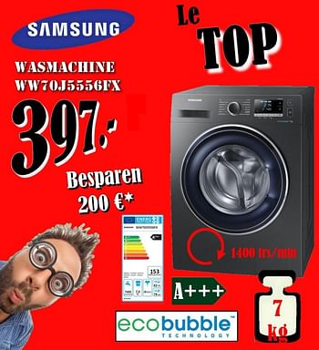 Promoties Samsung wasmachine ww70j5556fx a+++ - Samsung - Geldig van 03/05/2018 tot 31/05/2018 bij Electro Zschau