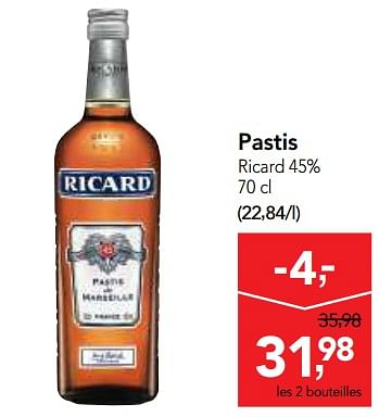 Promotions Pastis ricard 45% - Ricard - Valide de 09/05/2018 à 22/05/2018 chez Makro