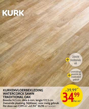 Promoties Kurkenvloerbekleding watercorck sawn traditional oak - Huismerk - BricoPlanit - Geldig van 09/05/2018 tot 28/05/2018 bij BricoPlanit