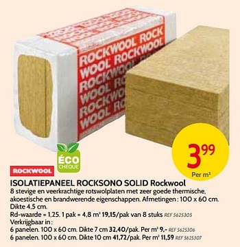 Promotions Isolatiepaneel rocksono solid rockwool - Rockwool - Valide de 09/05/2018 à 28/05/2018 chez BricoPlanit