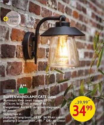 Promoties Buitenwandlamp cate lutec - Lutec - Geldig van 09/05/2018 tot 28/05/2018 bij BricoPlanit