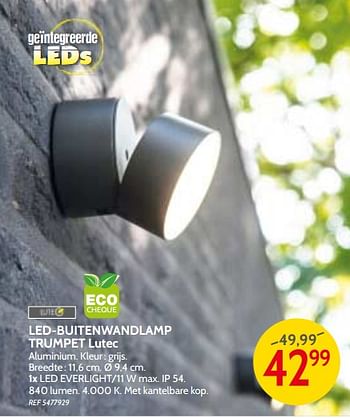 Promoties Led-buitenwandlamp trumpet lutec - Lutec - Geldig van 09/05/2018 tot 28/05/2018 bij BricoPlanit