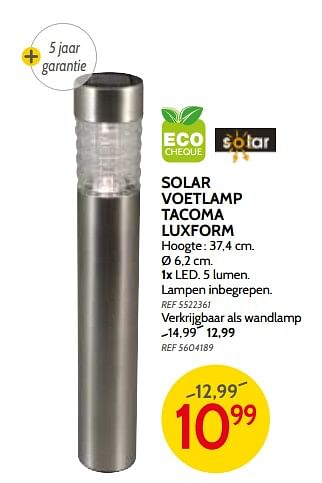 Promotions Solar voetlamp tacoma luxform - LuxForm - Valide de 09/05/2018 à 28/05/2018 chez BricoPlanit