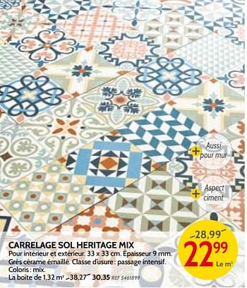 Promotions Carrelage sol heritage mix - Produit maison - BricoPlanit - Valide de 09/05/2018 à 28/05/2018 chez BricoPlanit