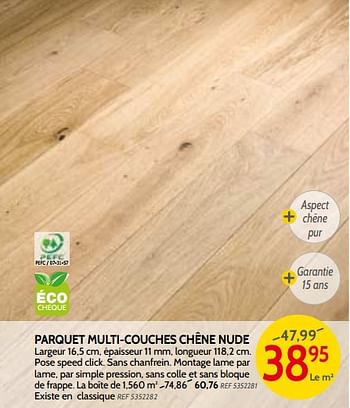 Promotions Parquet multi-couches chêne nude - Produit maison - BricoPlanit - Valide de 09/05/2018 à 28/05/2018 chez BricoPlanit
