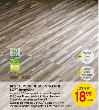 Promoties Revêtement de sol stratifié loft berryalloc - Berry Alloc - Geldig van 09/05/2018 tot 28/05/2018 bij BricoPlanit