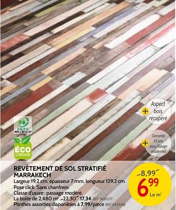 Promotions Revêtement de sol stratifié marrakech - Produit maison - BricoPlanit - Valide de 09/05/2018 à 28/05/2018 chez BricoPlanit