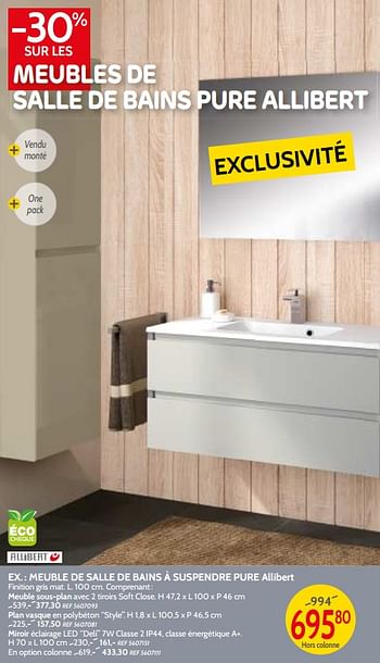 Promoties Meuble de salle de bains à suspendre pure allibert - Allibert - Geldig van 09/05/2018 tot 28/05/2018 bij BricoPlanit