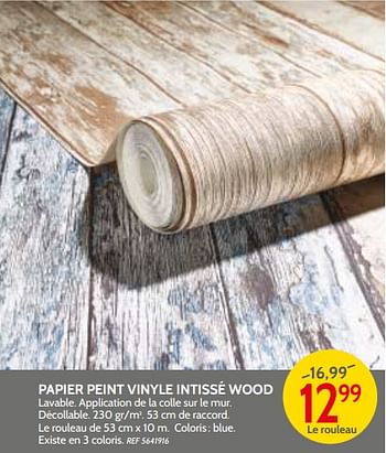 Promoties Papier peint vinyle intissé wood - Huismerk - BricoPlanit - Geldig van 09/05/2018 tot 28/05/2018 bij BricoPlanit