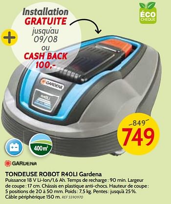 Promotions Tondeuse robot r40li gardena - Gardena - Valide de 09/05/2018 à 28/05/2018 chez BricoPlanit