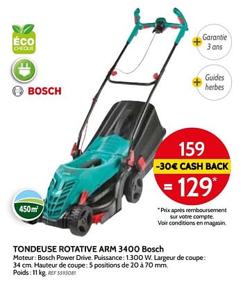 Promotions Tondeuse rotative arm 3400 bosch - Bosch - Valide de 09/05/2018 à 28/05/2018 chez BricoPlanit