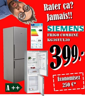 Promoties Siemens frigo combiné kg36vul30 a++ - Siemens - Geldig van 03/05/2018 tot 31/05/2018 bij Electro Zschau
