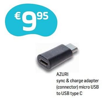 Promoties Azuri sync + charge adapter (connector) micro usb to usb type c - Azuri - Geldig van 04/05/2018 tot 14/06/2018 bij Base
