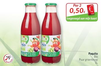 Promoties Paquito bio puur groentesap - Paquito - Geldig van 01/05/2018 tot 31/05/2018 bij Intermarche