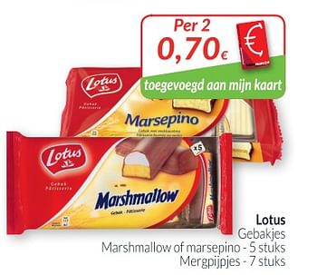Promoties Lotus gebakjes marshmallow of marsepino - Lotus Bakeries - Geldig van 01/05/2018 tot 31/05/2018 bij Intermarche