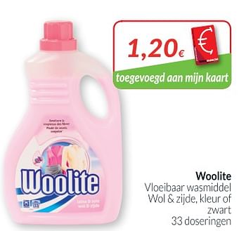 Promoties Woolite vloeibaar wasmiddel wol + zijde, kleur of zwart - Woolite - Geldig van 01/05/2018 tot 31/05/2018 bij Intermarche