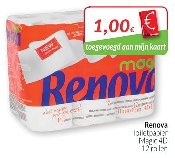 Promotions Renova toiletpapier magic 40 12 rallen - Renova - Valide de 01/05/2018 à 31/05/2018 chez Intermarche