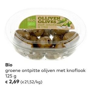 Promotions Bio groene ontpitte olijven met knoflook - Produit maison - Bioplanet - Valide de 02/05/2018 à 05/06/2018 chez Bioplanet