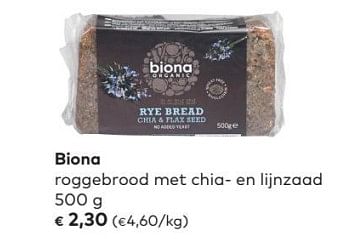 Promotions Biona roggebrood met chia- en iijnzaad - Biona - Valide de 02/05/2018 à 05/06/2018 chez Bioplanet