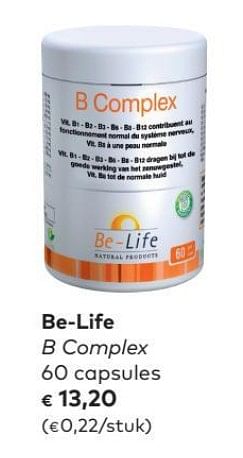 Promotions Be-life b complex 60 capsules - Be-life - Valide de 02/05/2018 à 05/06/2018 chez Bioplanet