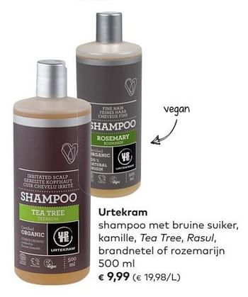 Promoties Urtekram shampoo met bruine suiker, kamille, tea tree, rasul, brandnetel of rozemarijn - Urtekram - Geldig van 02/05/2018 tot 05/06/2018 bij Bioplanet