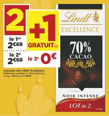 Promotions Chocolat noir lindt excellence - Lindt - Valide de 08/05/2018 à 21/05/2018 chez Super Casino