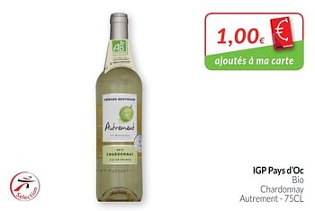 Promoties Igp pays d`oc bio chardonnay autrement - Witte wijnen - Geldig van 01/05/2018 tot 31/05/2018 bij Intermarche